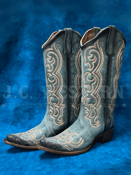 Circle G L5869 Ladies Embroidery Triad Boot Blue Jean front and side view. If you need any assistance with this item or the purchase of this item please call us at five six one seven four eight eight eight zero one Monday through Saturday 10:00a.m EST to 8:00 p.m EST