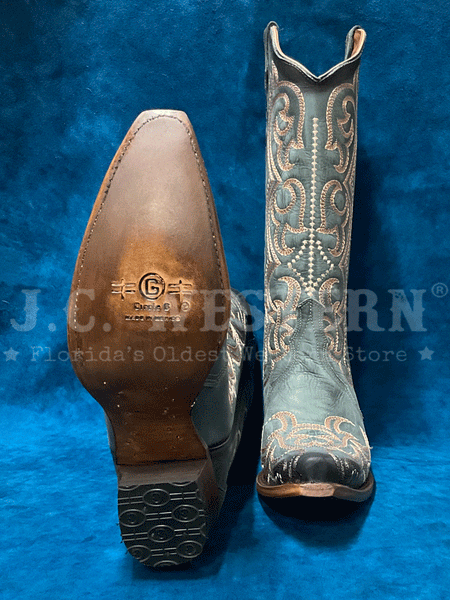 Circle G L5869 Ladies Embroidery Triad Boot Blue Jean front and sole view. If you need any assistance with this item or the purchase of this item please call us at five six one seven four eight eight eight zero one Monday through Saturday 10:00a.m EST to 8:00 p.m EST