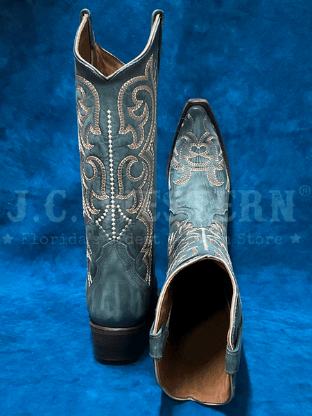 Circle G L5869 Ladies Embroidery Triad Boot Blue Jean back and toe view. If you need any assistance with this item or the purchase of this item please call us at five six one seven four eight eight eight zero one Monday through Saturday 10:00a.m EST to 8:00 p.m EST