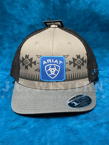 Ariat A300064806 Flexfit 110 Snap Back Southwestern Shield Cap Grey front. If you need any assistance with this item or the purchase of this item please call us at five six one seven four eight eight eight zero one Monday through Saturday 10:00a.m EST to 8:00 p.m EST
