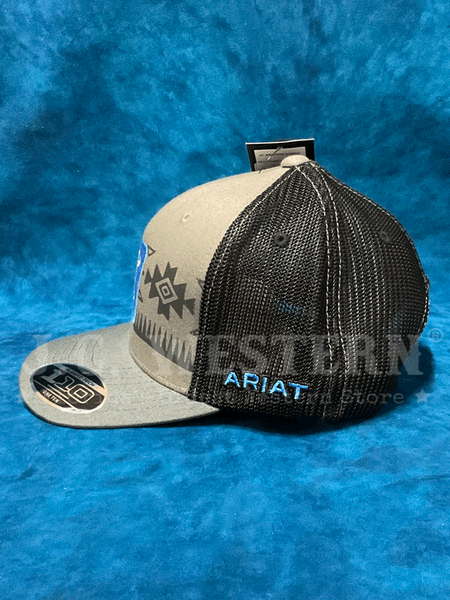 Ariat A300064806 Flexfit 110 Snap Back Southwestern Shield Cap Grey side. If you need any assistance with this item or the purchase of this item please call us at five six one seven four eight eight eight zero one Monday through Saturday 10:00a.m EST to 8:00 p.m EST