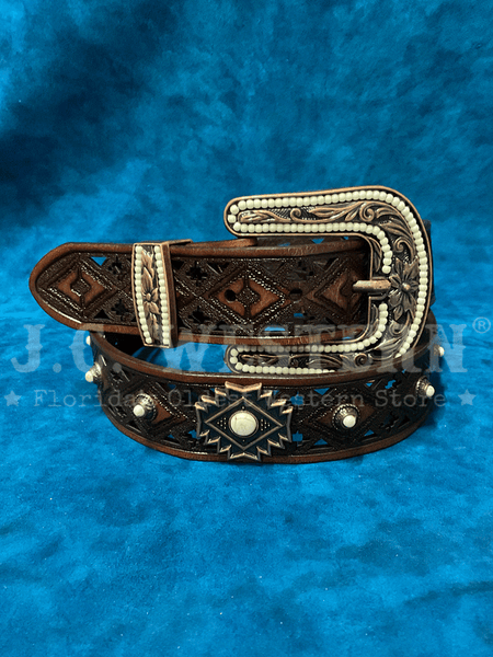Angel Ranch D140015102 Womens Aztec Concho Belt Brown front. If you need any assistance with this item or the purchase of this item please call us at five six one seven four eight eight eight zero one Monday through Saturday 10:00a.m EST to 8:00 p.m EST