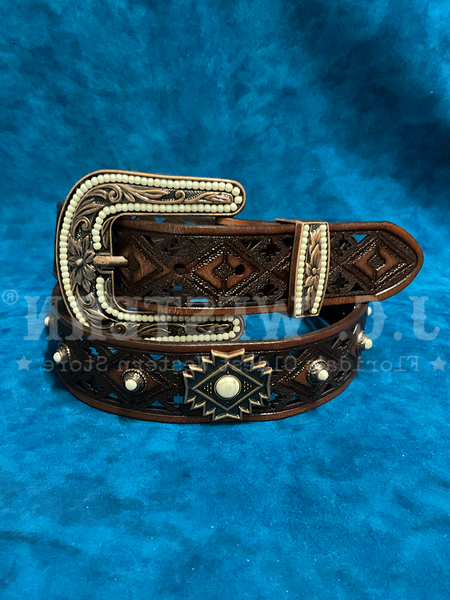 Angel Ranch D140015102 Womens Aztec Concho Belt Brown front. If you need any assistance with this item or the purchase of this item please call us at five six one seven four eight eight eight zero one Monday through Saturday 10:00a.m EST to 8:00 p.m EST