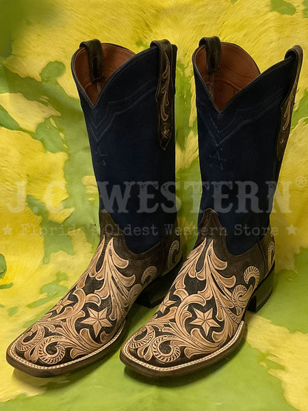 Black Jack HT-264-96NV Mens Handtooled Stars Square Toe Boot Vintaged Natural Navy side / front view. If you need any assistance with this item or the purchase of this item please call us at five six one seven four eight eight eight zero one Monday through Saturday 10:00a.m EST to 8:00 p.m EST