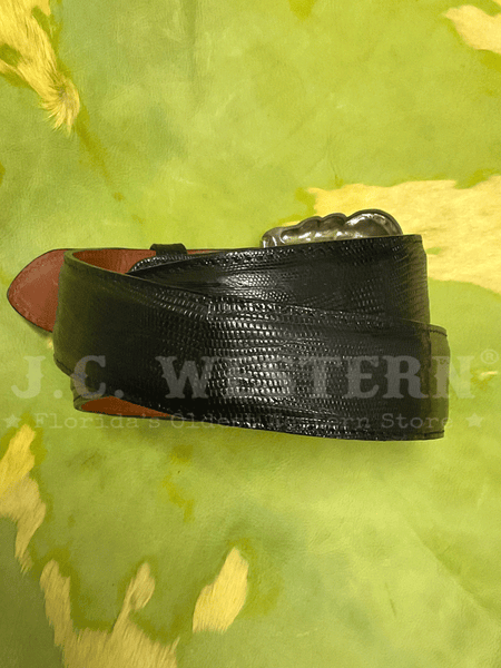 Lucchese W8011-D Mens Classic Lizard Western Belt Black back view. If you need any assistance with this item or the purchase of this item please call us at five six one seven four eight eight eight zero one Monday through Saturday 10:00a.m EST to 8:00 p.m EST