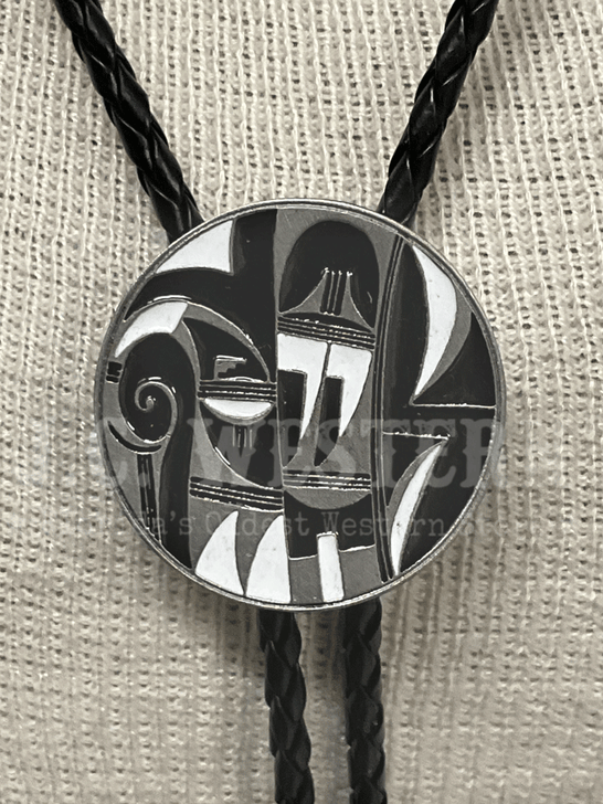 Colorado Silver Star 5-BC23-E Round Hopi Indian Design Bolo Tie close up. If you need any assistance with this item or the purchase of this item please call us at five six one seven four eight eight eight zero one Monday through Saturday 10:00a.m EST to 8:00 p.m EST