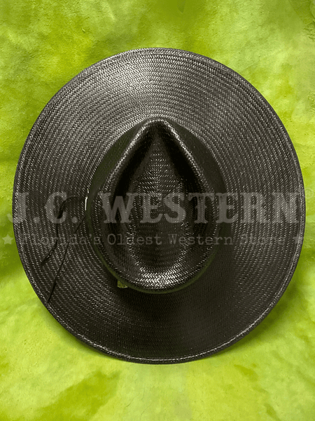 Stetson XSJWMS-104007 JW Marshall Straw Flat Brim Hat Black top view. If you need any assistance with this item or the purchase of this item please call us at five six one seven four eight eight eight zero one Monday through Saturday 10:00a.m EST to 8:00 p.m EST