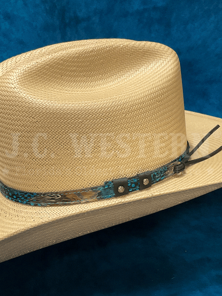 Charlie 1 Horse CSATGR-684261 ATTA GIRL Lainey Wilson Straw Hat Silverbelly Tan band close up. If you need any assistance with this item or the purchase of this item please call us at five six one seven four eight eight eight zero one Monday through Saturday 10:00a.m EST to 8:00 p.m EST
