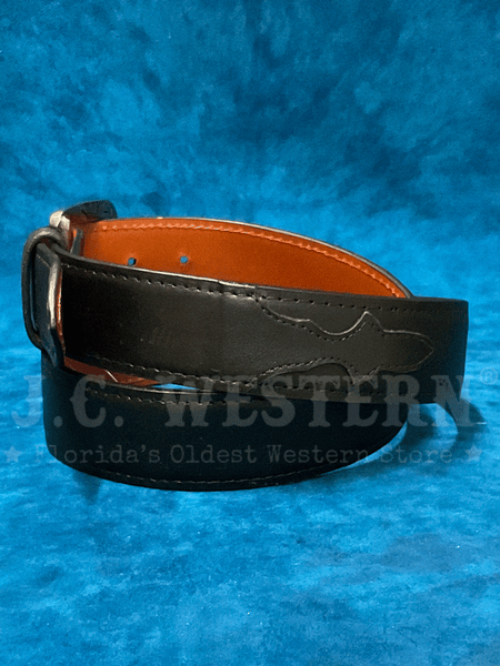 Lucchese W4201 Classics USA Made Leather Western Belts Matte Black side view. If you need any assistance with this item or the purchase of this item please call us at five six one seven four eight eight eight zero one Monday through Saturday 10:00a.m EST to 8:00 p.m EST