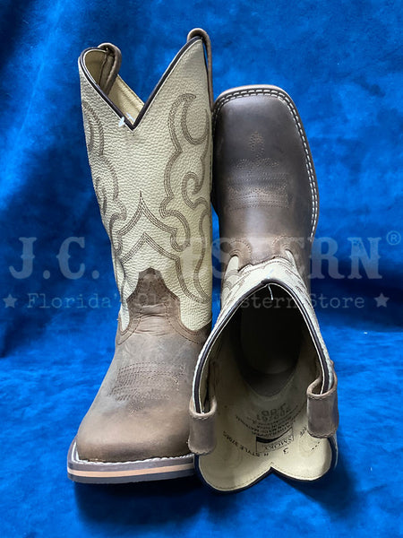 Smoky Mountain 3705 Kids Scout Western Boots Brown Cream front and sole view. If you need any assistance with this item or the purchase of this item please call us at five six one seven four eight eight eight zero one Monday through Saturday 10:00a.m EST to 8:00 p.m EST
