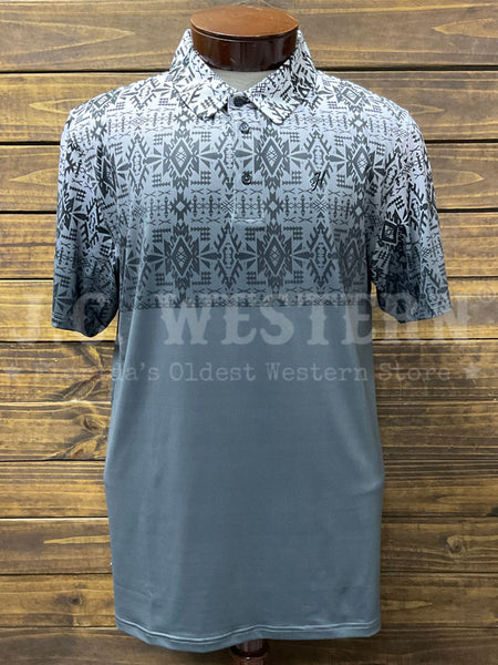 Hooey HP034AZGY Mens WEEKENDER Cowboy Golf Polo Shirt Aztec Black front view. If you need any assistance with this item or the purchase of this item please call us at five six one seven four eight eight eight zero one Monday through Saturday 10:00a.m EST to 8:00 p.m EST