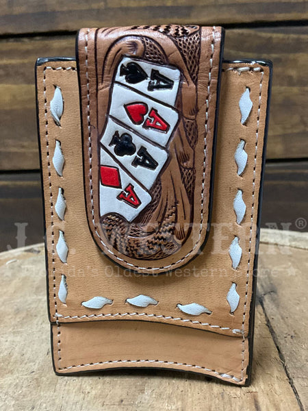 3D D250010748 Mens Hand Painted Ace Cards Money Clip Natural front view. If you need any assistance with this item or the purchase of this item please call us at five six one seven four eight eight eight zero one Monday through Saturday 10:00a.m EST to 8:00 p.m EST