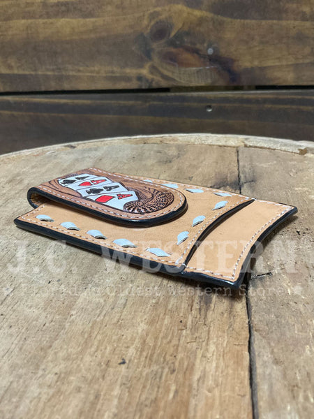 3D D250010748 Mens Hand Painted Ace Cards Money Clip Natural side view. If you need any assistance with this item or the purchase of this item please call us at five six one seven four eight eight eight zero one Monday through Saturday 10:00a.m EST to 8:00 p.m EST