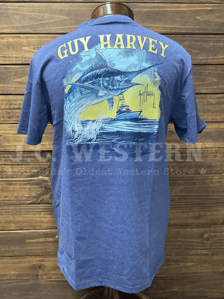 Guy Harvey GHV55727-NVH Mens Sketchy Blue Short Sleeve T-Shirt Navy Heather back view. If you need any assistance with this item or the purchase of this item please call us at five six one seven four eight eight eight zero one Monday through Saturday 10:00a.m EST to 8:00 p.m EST