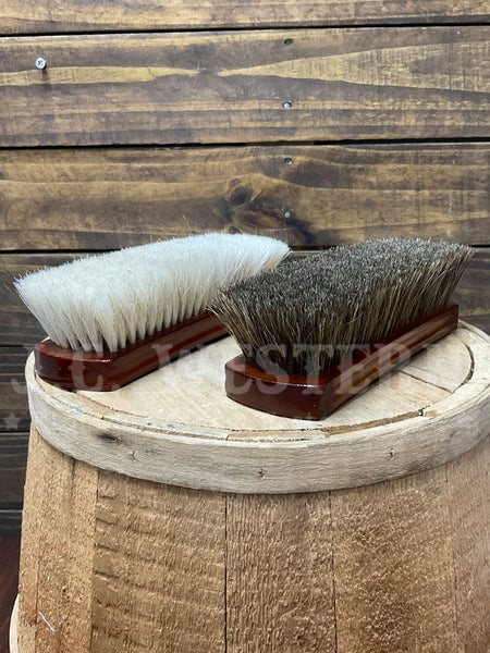 M&F Western 04012 Horsehair Bristles Boot Brush Black And Grey side view. If you need any assistance with this item or the purchase of this item please call us at five six one seven four eight eight eight zero one Monday through Saturday 10:00a.m EST to 8:00 p.m EST