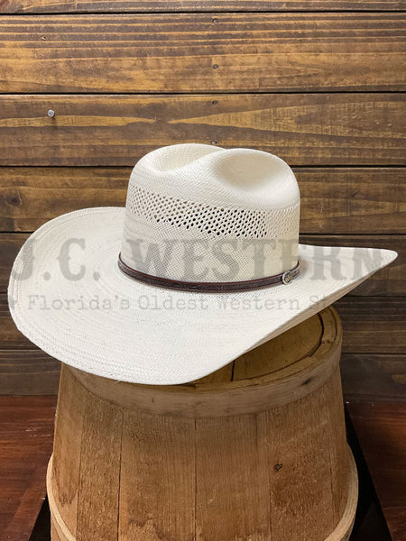 Resistol RSCTIE-BA4281 CROSS TIE Straw Hat Natural side / front view. If you need any assistance with this item or the purchase of this item please call us at five six one seven four eight eight eight zero one Monday through Saturday 10:00a.m EST to 8:00 p.m EST
