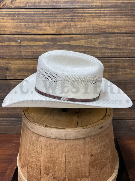 Resistol RSCTIE-BA4281 CROSS TIE Straw Hat Natural side view. If you need any assistance with this item or the purchase of this item please call us at five six one seven four eight eight eight zero one Monday through Saturday 10:00a.m EST to 8:00 p.m EST