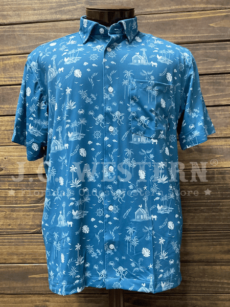 Beach & Barn FEED & SEED Mens Short Sleeve Sport Shirt Navy front view.If you need any assistance with this item or the purchase of this item please call us at five six one seven four eight eight eight zero one Monday through Saturday 10:00a.m EST to 8:00 p.m EST