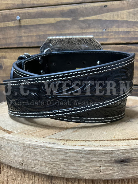 Ariat A1042201 Mens Floral Embossed Leather Belt Black back view. If you need any assistance with this item or the purchase of this item please call us at five six one seven four eight eight eight zero one Monday through Saturday 10:00a.m EST to 8:00 p.m EST
