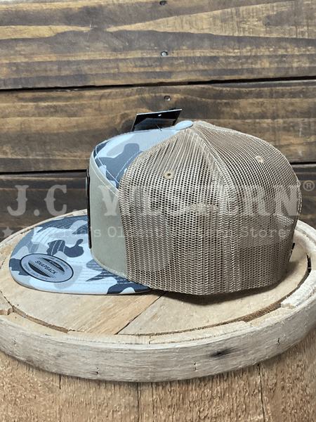 Ariat A3000920146 Mens 7 Panel Camo Boot Stitch Cap Khaki side view. If you need any assistance with this item or the purchase of this item please call us at five six one seven four eight eight eight zero one Monday through Saturday 10:00a.m EST to 8:00 p.m EST