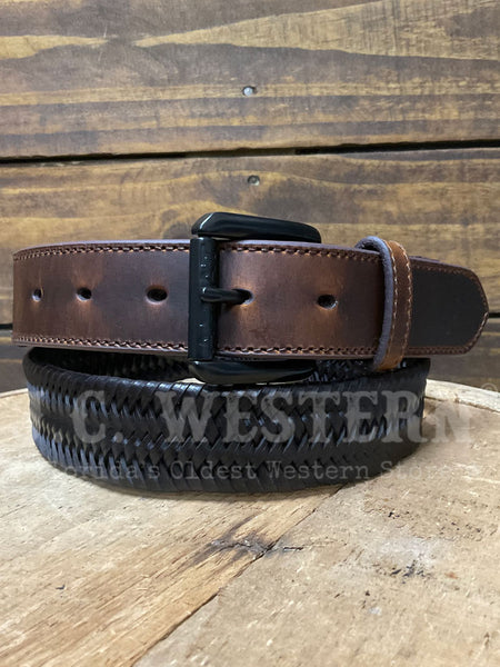 Ariat A1700502 Mens Stretch And Flex Braided Leather Belt Dark Brown front view. If you need any assistance with this item or the purchase of this item please call us at five six one seven four eight eight eight zero one Monday through Saturday 10:00a.m EST to 8:00 p.m EST