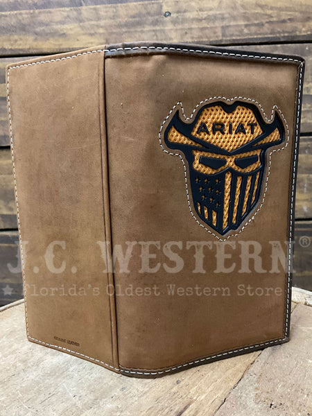 Ariat A3400644 Mens Checkbook Medium Brown Tan outside view. If you need any assistance with this item or the purchase of this item please call us at five six one seven four eight eight eight zero one Monday through Saturday 10:00a.m EST to 8:00 p.m EST