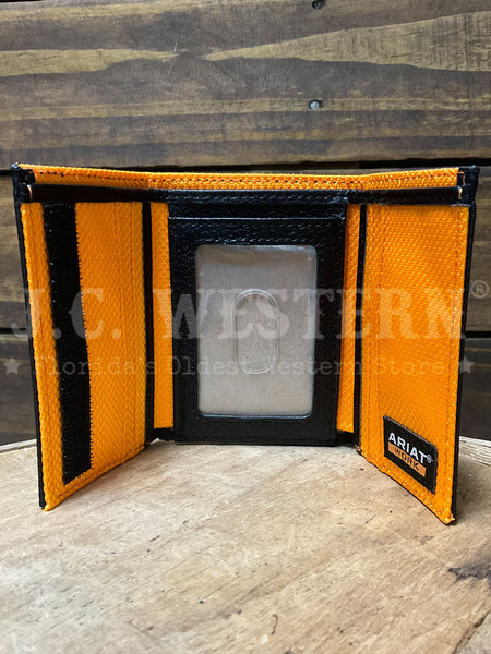 Ariat A3401401 Mens Trifold Born For This Work Wallet Mexico Black inside view. If you need any assistance with this item or the purchase of this item please call us at five six one seven four eight eight eight zero one Monday through Saturday 10:00a.m EST to 8:00 p.m EST