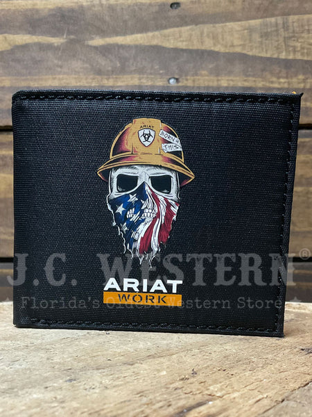 Ariat A3401601 Mens Bifold Born For This Work Wallet American Black front view. If you need any assistance with this item or the purchase of this item please call us at five six one seven four eight eight eight zero one Monday through Saturday 10:00a.m EST to 8:00 p.m EST