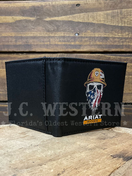 Ariat A3401601 Mens Bifold Born For This Work Wallet American Black outside view. If you need any assistance with this item or the purchase of this item please call us at five six one seven four eight eight eight zero one Monday through Saturday 10:00a.m EST to 8:00 p.m EST