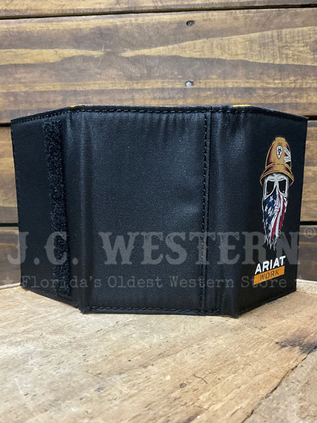 Ariat A3401701 Mens Trifold Born For This Work Wallet American Black outside view. If you need any assistance with this item or the purchase of this item please call us at five six one seven four eight eight eight zero one Monday through Saturday 10:00a.m EST to 8:00 p.m EST