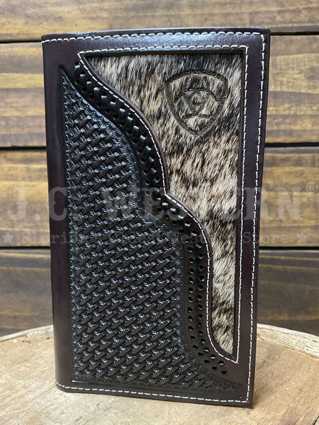 Ariat A3562647 Mens Calf Hair Rodeo Wallet Chocolate Dark Brown front view. If you need any assistance with this item or the purchase of this item please call us at five six one seven four eight eight eight zero one Monday through Saturday 10:00a.m EST to 8:00 p.m EST