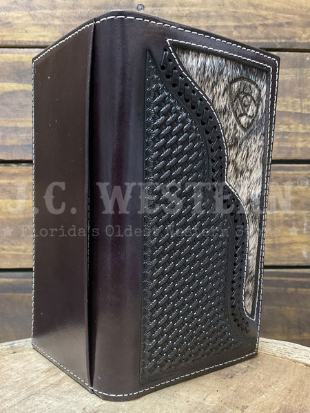 Ariat A3562647 Mens Calf Hair Rodeo Wallet Chocolate Dark Brown outside view. If you need any assistance with this item or the purchase of this item please call us at five six one seven four eight eight eight zero one Monday through Saturday 10:00a.m EST to 8:00 p.m EST