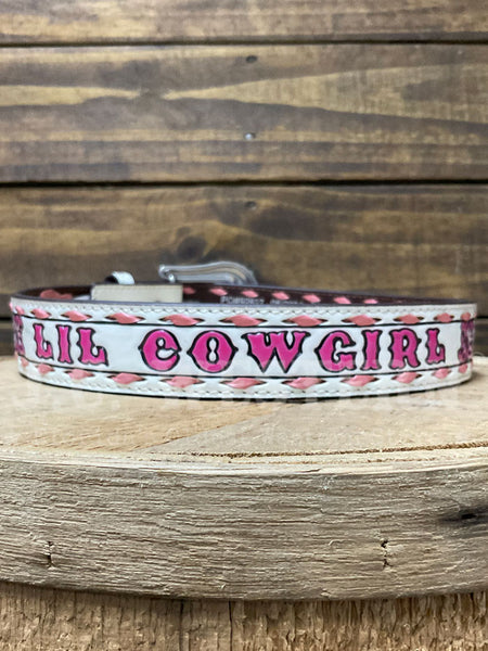 Angel Ranch D130004130 Kids Lil Cowgirl Floral Embossed Belt Pink wording view. If you need any assistance with this item or the purchase of this item please call us at five six one seven four eight eight eight zero one Monday through Saturday 10:00a.m EST to 8:00 p.m EST