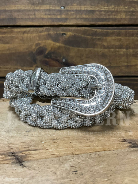 Angel Ranch D140008436 Womens Braided Rope Crystals Belt Silver front view. If you need any assistance with this item or the purchase of this item please call us at five six one seven four eight eight eight zero one Monday through Saturday 10:00a.m EST to 8:00 p.m EST
