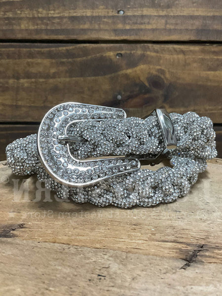 Angel Ranch D140008436 Womens Braided Rope Crystals Belt Silver front view. If you need any assistance with this item or the purchase of this item please call us at five six one seven four eight eight eight zero one Monday through Saturday 10:00a.m EST to 8:00 p.m EST