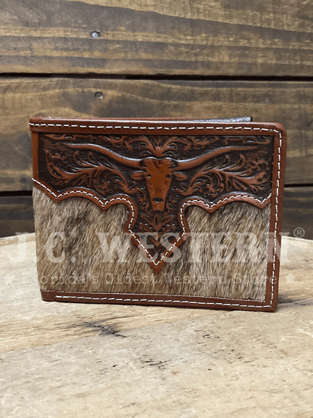 Nocona N500048302 Mens LongHorn Bifold Passcase Wallet Brown front view. If you need any assistance with this item or the purchase of this item please call us at five six one seven four eight eight eight zero one Monday through Saturday 10:00a.m EST to 8:00 p.m EST