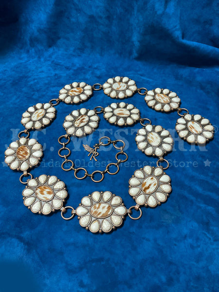 Angel Ranch D140008505 Ladies Copper Scalloped Oval Chain Belt White front view. If you need any assistance with this item or the purchase of this item please call us at five six one seven four eight eight eight zero one Monday through Saturday 10:00a.m EST to 8:00 p.m EST
