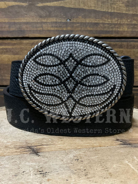 Angel Ranch D140010401 Womens Boot Stitch Buckle Belt Black front view. If you need any assistance with this item or the purchase of this item please call us at five six one seven four eight eight eight zero one Monday through Saturday 10:00a.m EST to 8:00 p.m EST