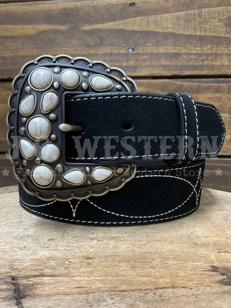 Angel Ranch D140010801 Womens Roughout Boot Stitch Belt Black