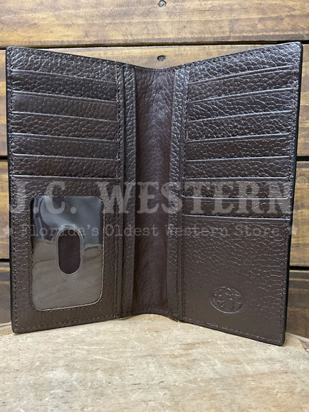 3D D250015302 Mens Hand Tooled Stained Edge Cow Skull Rodeo Wallet Brown Tan inside view. If you need any assistance with this item or the purchase of this item please call us at five six one seven four eight eight eight zero one Monday through Saturday 10:00a.m EST to 8:00 p.m EST