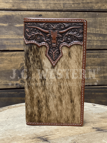 Nocona N500048202 Mens Rodeo LongHorn Overlay Wallet Brown front view. If you need any assistance with this item or the purchase of this item please call us at five six one seven four eight eight eight zero one Monday through Saturday 10:00a.m EST to 8:00 p.m EST