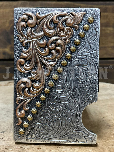 3D D250016197 Mens Pearl Copper Scrolling Smart Wallet Multi Silver front view. If you need any assistance with this item or the purchase of this item please call us at five six one seven four eight eight eight zero one Monday through Saturday 10:00a.m EST to 8:00 p.m EST