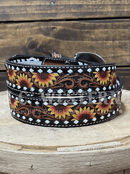 Nocona N320006797 Womens Sunflower Embossed Belt Brown back view. If you need any assistance with this item or the purchase of this item please call us at five six one seven four eight eight eight zero one Monday through Saturday 10:00a.m EST to 8:00 p.m EST