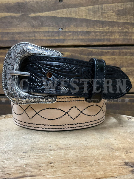 Nocona N210009101 Mens Roughout Boot Stitch Belt Black front view. If you need any assistance with this item or the purchase of this item please call us at five six one seven four eight eight eight zero one Monday through Saturday 10:00a.m EST to 8:00 p.m EST