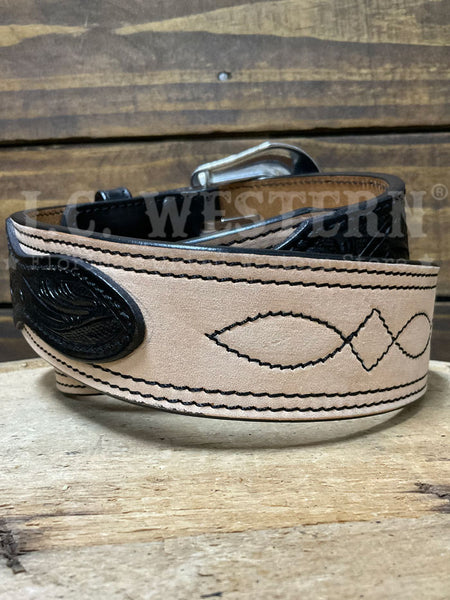 Nocona N210009101 Mens Roughout Boot Stitch Belt Black back view. If you need any assistance with this item or the purchase of this item please call us at five six one seven four eight eight eight zero one Monday through Saturday 10:00a.m EST to 8:00 p.m EST