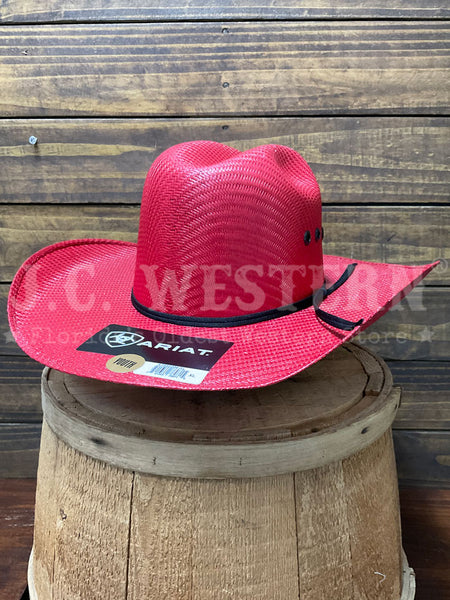 Ariat A7332204 Kids Straw Hat Red side / front view. If you need any assistance with this item or the purchase of this item please call us at five six one seven four eight eight eight zero one Monday through Saturday 10:00a.m EST to 8:00 p.m EST