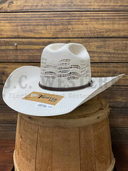 Twister T71432 Premium Bangora Western Hat Natural Ivory Tan side / front view. If you need any assistance with this item or the purchase of this item please call us at five six one seven four eight eight eight zero one Monday through Saturday 10:00a.m EST to 8:00 p.m EST