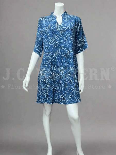 Santiki 6425-1702 Womens Asha Dress Navy Leaf  front view. If you need any assistance with this item or the purchase of this item please call us at five six one seven four eight eight eight zero one Monday through Saturday 10:00a.m EST to 8:00 p.m EST