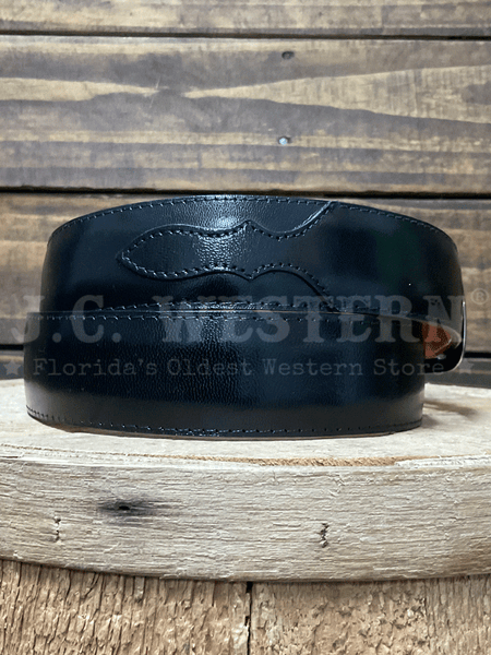 Black Jack 14812 Mens Leather Belt Shiny Black side view. If you need any assistance with this item or the purchase of this item please call us at five six one seven four eight eight eight zero one Monday through Saturday 10:00a.m EST to 8:00 p.m EST