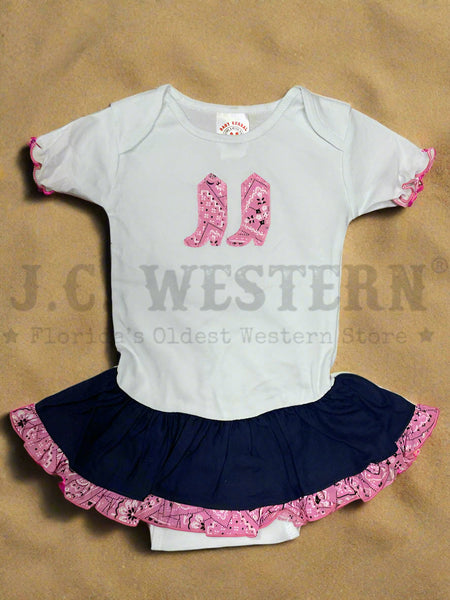 Kiddie Korral Style11DP Infants Cowgirl Onesie Pink Bandana Denim front view. If you need any assistance with this item or the purchase of this item please call us at five six one seven four eight eight eight zero one Monday through Saturday 10:00a.m EST to 8:00 p.m EST